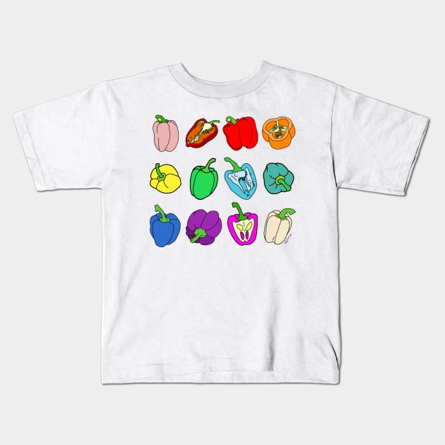 Rainbow Bell Peppers Paprika Kids T-Shirt by notsniwart